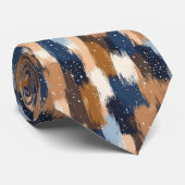 Abstracte penseelstreken in blauw, wit en bruin (2 stropdas (Opgerold)