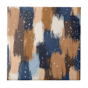 Abstracte penseelstreken in blauw, wit en bruin (2 tegeltje