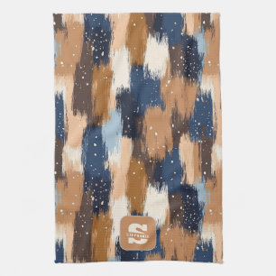 Abstracte penseelstreken in blauw, wit en bruin (2 theedoek
