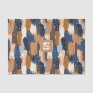 Abstracte penseelstreken in blauw, wit en bruin (2 tissuepapier