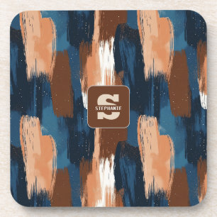 Abstracte penseelstreken in blauw, wit en bruin bier onderzetter