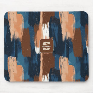 Abstracte penseelstreken in blauw, wit en bruin muismat