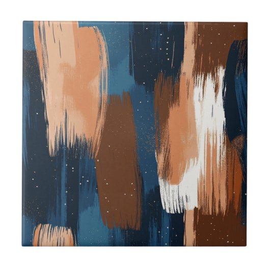 Abstracte penseelstreken in blauw, wit en bruin tegeltje (Voorkant)