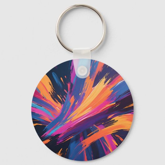 Abstracte penseelstreken in felle kleuren exploder sleutelhanger (Voorkant)