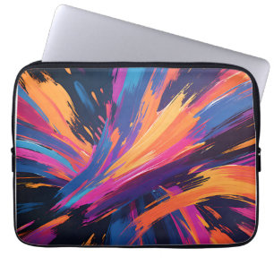 Abstracte penseelstreken in felle kleuren laptop sleeve