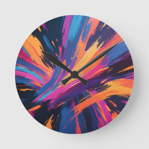 Abstracte penseelstreken in felle kleuren ronde klok