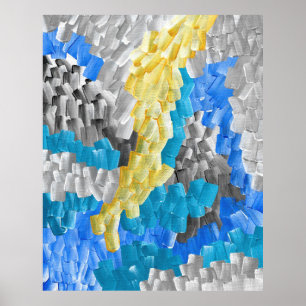 Abstracte penseelstreken in geel, blauw en grijs poster