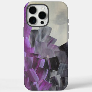 Abstracte penseelstreken in paars, grijs en zwart iPhone 16 pro max hoesje