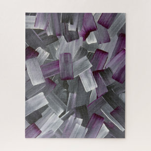 Abstracte penseelstreken in paars, zwart en grijs legpuzzel