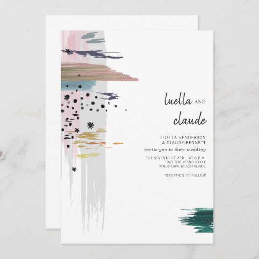 Abstracte penseelstreken - Moderne bruiloft Kaart (Voorkant / Achterkant)