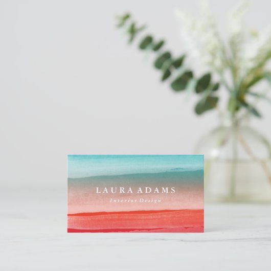 Abstracte penseelstreken Rode Turquoise Visitekaartje (Staand voorkant)