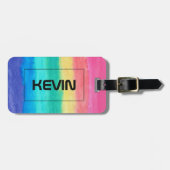 Abstracte penseelstreken roze blauw-groen &geel bagagelabel (Voorkant horizontaal)