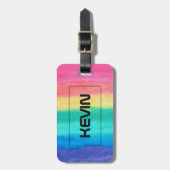 Abstracte penseelstreken roze blauw-groen &geel bagagelabel (Voorkant verticaal)