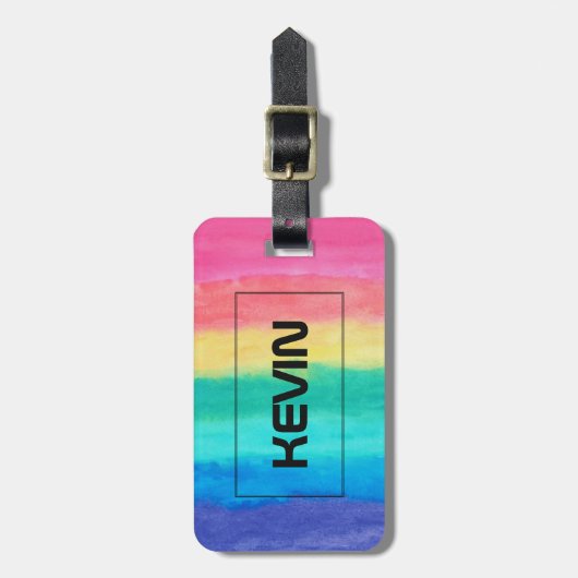 Abstracte penseelstreken roze blauw-groen &geel bagagelabel (Voorkant verticaal)