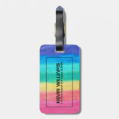 Abstracte penseelstreken roze blauw-groen &geel bagagelabel (Achterkant verticaal)