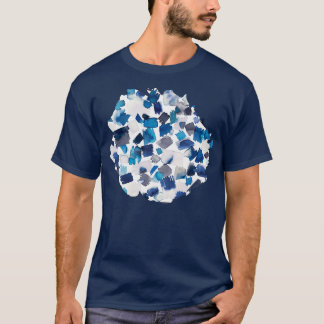 Abstracte penseelstreken schilderen blauw t-shirt