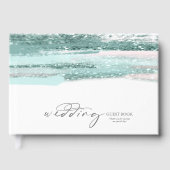 Abstracte penseelstreken Trouw Teal ID886 Gastenboek (Voorkant)