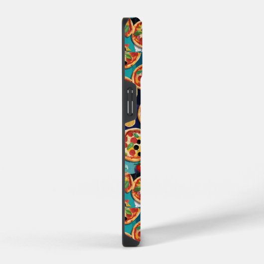 Abstracte Pepperoni Pizza op blauwe achtergrond iPhone Hoesje (Rechterkant)