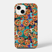 Abstracte Pepperoni Pizza op blauwe achtergrond iPhone Hoesje (Achterkant)