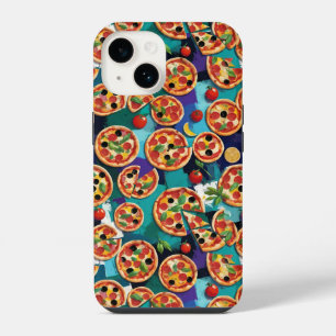 Abstracte Pepperoni Pizza op blauwe achtergrond iPhone 14 Hoesje