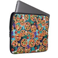 Abstracte Pepperoni Pizza Op Blauwe Achtergrond