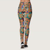 Abstracte Pepperoni Pizza op blauwe achtergrond Leggings (Achterkant)