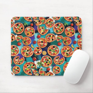 Abstracte Pepperoni Pizza op blauwe achtergrond Muismat