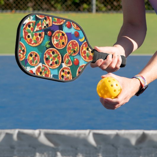 Abstracte Pepperoni Pizza Op Blauwe Achtergrond Pickleball Paddle (Insitu)