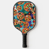 Abstracte Pepperoni Pizza Op Blauwe Achtergrond Pickleball Paddle (Voorkant)