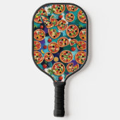 Abstracte Pepperoni Pizza Op Blauwe Achtergrond Pickleball Paddle (Achterkant)