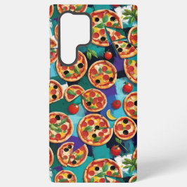 Abstracte Pepperoni Pizza Op Blauwe Achtergrond Samsung Galaxy Hoesje