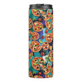 Abstracte Pepperoni Pizza Op Blauwe Achtergrond Thermosbeker (Achterkant)