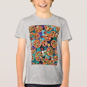 Abstracte Pepperoni Pizza Op Blauwe Achtergrond Tri-Blend Shirt