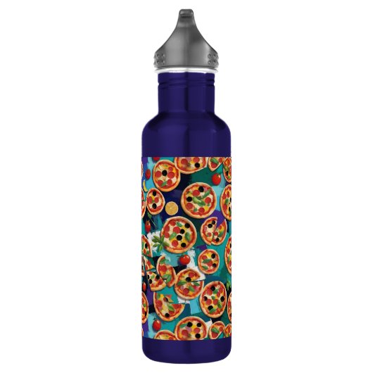 Abstracte Pepperoni Pizza op blauwe achtergrond Waterfles (Rechts)