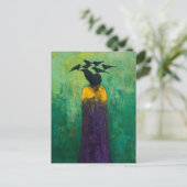 Abstracte Persoon Zwarte Vogels op Hoofd Briefkaart (Staand voorkant)
