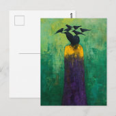 Abstracte Persoon Zwarte Vogels op Hoofd Briefkaart (Voorkant / Achterkant)