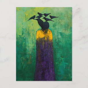 Abstracte Persoon Zwarte Vogels op Hoofd Briefkaart