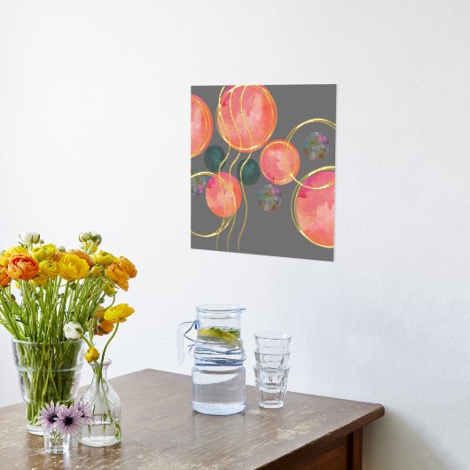 Abstracte perzikgroene cirkels Gold Folie Afdrukken (Laag (Keuken))