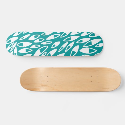 Abstracte Petals - Wit op Aqua Skateboard (Horizontaal)