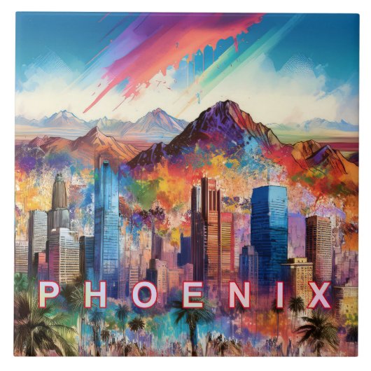 Abstracte Phoenix Skyline Art Modern City Tegeltje (Voorkant)