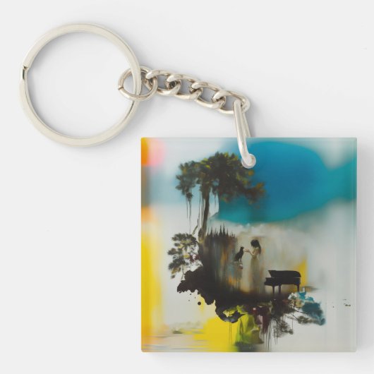Abstracte Piano Cat Tree Occult Dark Witchy AI Art Sleutelhanger (Voorkant)