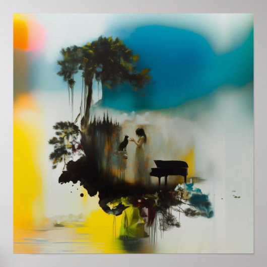 Abstracte Piano Cat Tree Witchy AI Art Matte Waard Poster (Voorkant)