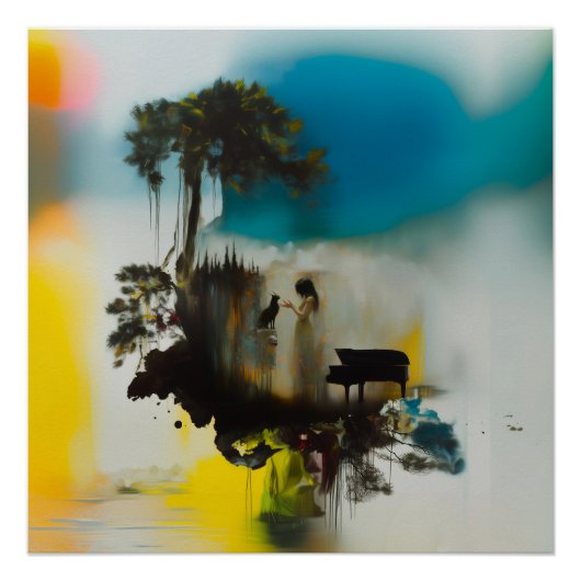 Abstracte Piano Cat Tree Witchy AI Art Semi-Gloss Perfect Poster (Voorkant)