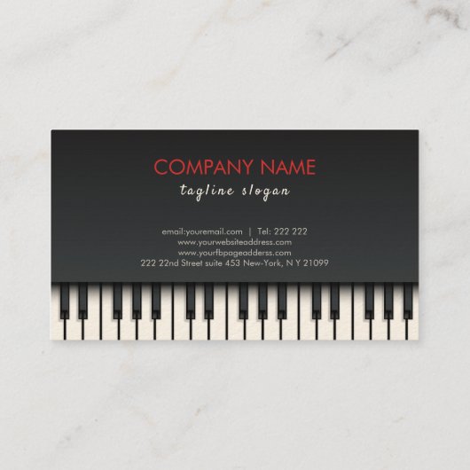 Abstracte piano en rode clef visitekaartje (Achterkant)