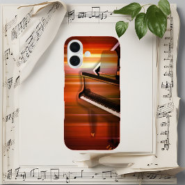 Abstracte pianokunst – vet rood en zwart iPhone 16 hoesje