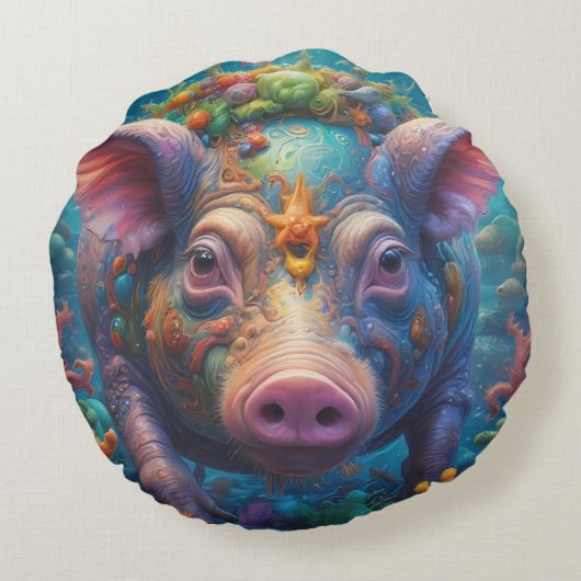 Abstracte PIg Rond Kussen (Achterkant)