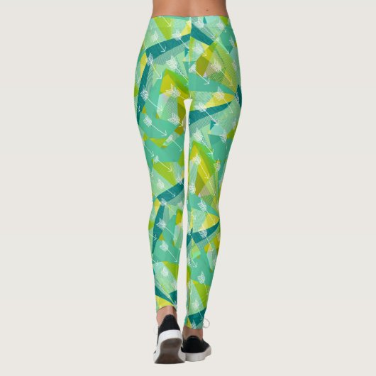 Abstracte pijldriehoek Mint Blue Aqua Patroon Leggings (Achterkant)