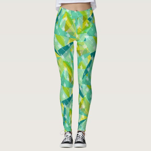 Abstracte pijldriehoek Mint Blue Aqua Patroon Leggings (Voorkant)
