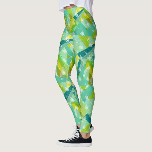 Abstracte pijldriehoek Mint Blue Aqua Patroon Leggings (Links)