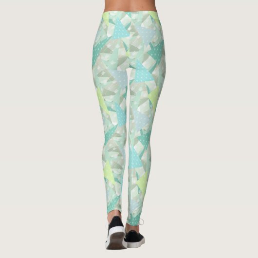 Abstracte pijldriehoek Mint Blue Aqua Patroon Leggings (Achterkant)